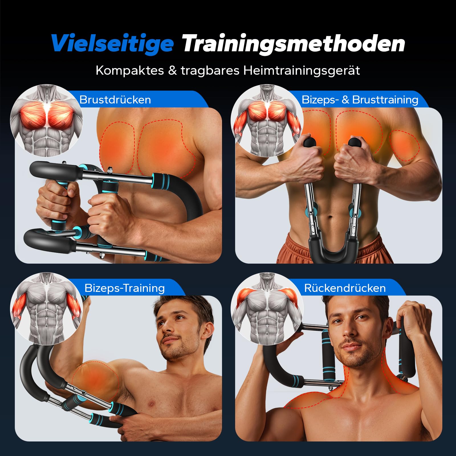 MERACH Twister Armtrainer, 27-50 kg Verstellbares Brusttrainingsgerät, Abnehmbarer Armtrainer für Krafttraining, Tragbares Arm-Trainingsgerät, Übungen für Arme, Brust, Schultern und Rücken, Schwarz 2