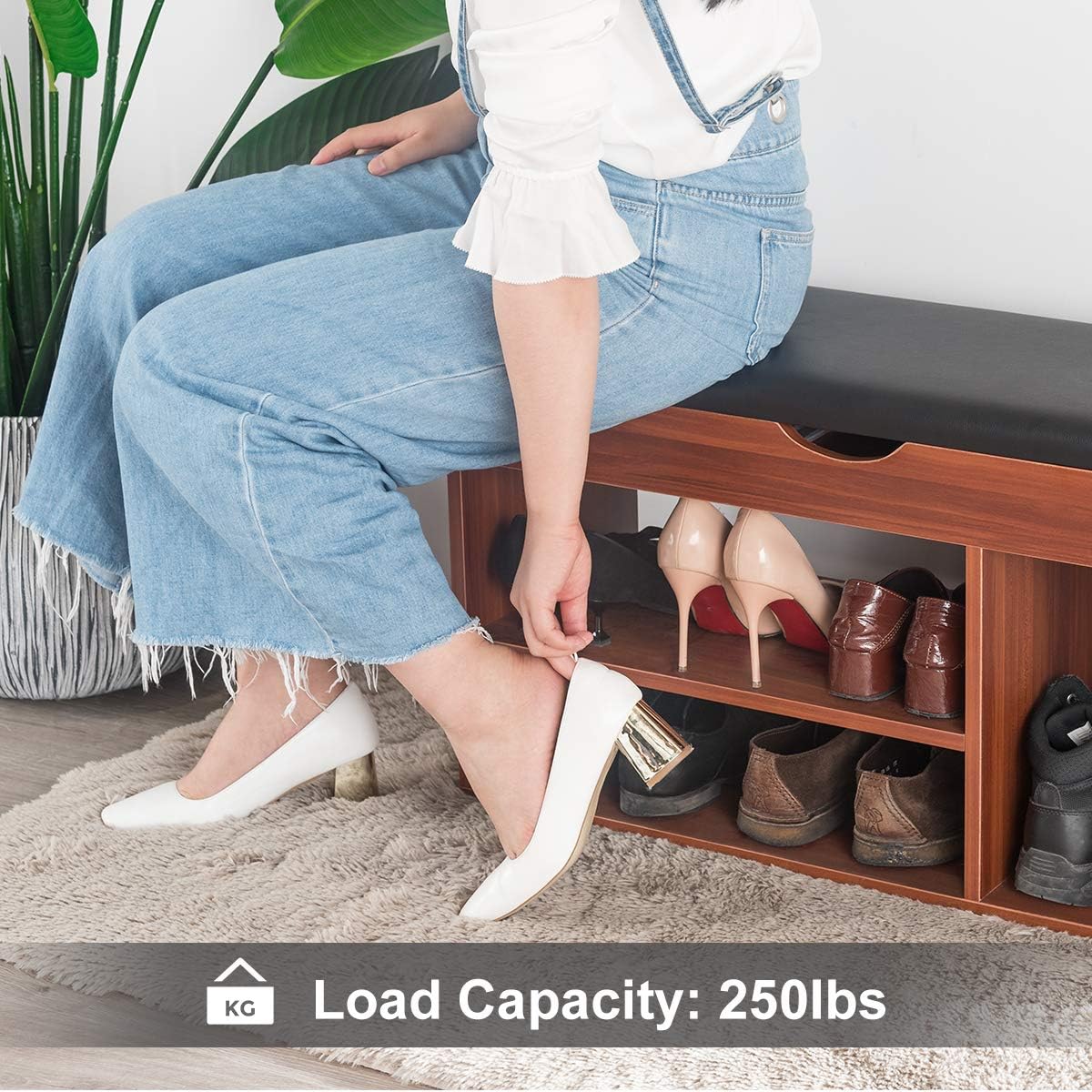 Mr IRONSTONE Shoes Bench Boot Organizing Upholstered Shoe Rack Entryway Storage, 2-Tier & 1- Hidden Compartment: Kitchen & Dining