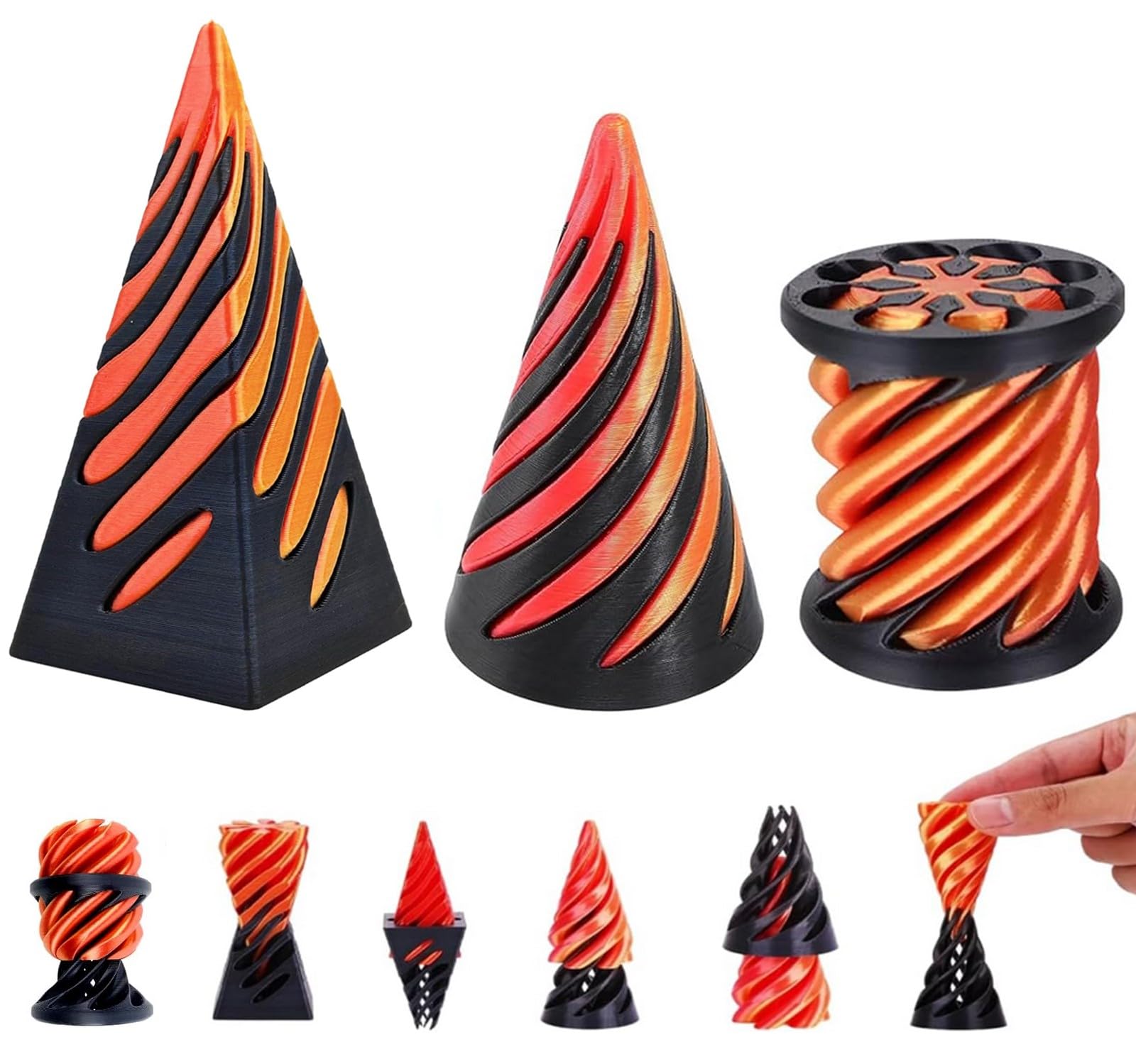 Pipihome 3Pcs Impossible Cone Fidget Toys, 3D Printed Spiral Cone Fidget Toy, Impossible Pyramid Passthrough Sculpture Fidget Toys for Kids and Adults, Desk Toys for Stress, Random Stuff Gifts