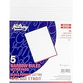 Hilroy Letter Pads, 8-3/8" x 10-7/8", Narrow Ruled, 192 Pages/96 Sheets Per Pad, 5-Pack, White (51240)