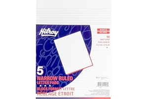 Hilroy Letter Pads, 8-3/8" x 10-7/8", Narrow Ruled, 192 Pages/96 Sheets Per Pad, 5-Pack, White (51240)