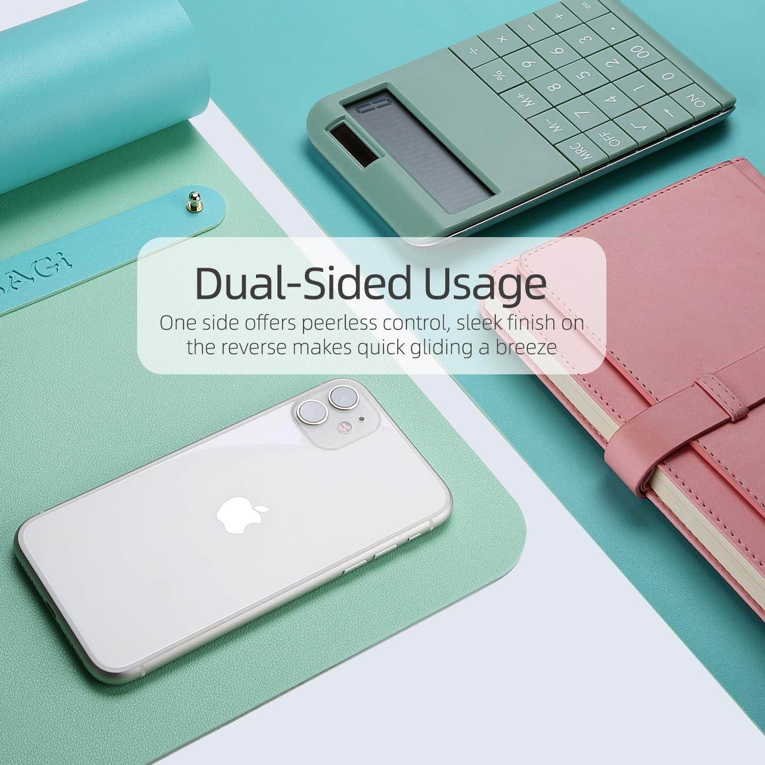 YSAGi Multifunctional Office Desk Pad, Ultra Thin Waterproof PU Leather Mouse Pad, Dual Use Desk Writing Mat for Office/Home (31.5" x 15.7", Calamine Blue+Cobalt Green) : Office Products