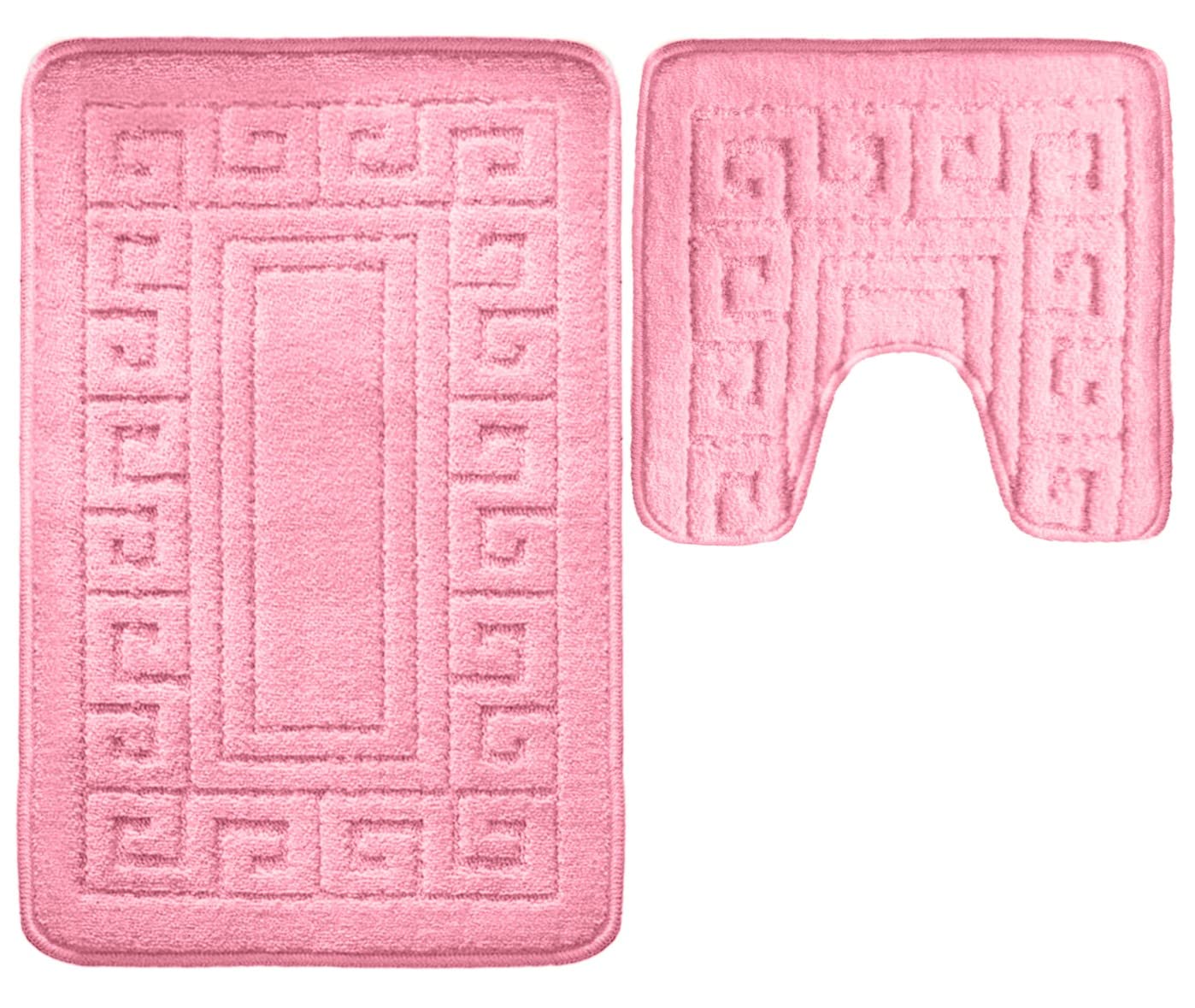 vingardium leviosa VL 2 Piece Greek Bath Mat Non Slip and Highly Absorbent Bath Mat 100% Polypropylene Washable Pedestal Bathroom Mat Rug (DUSTY PINK)