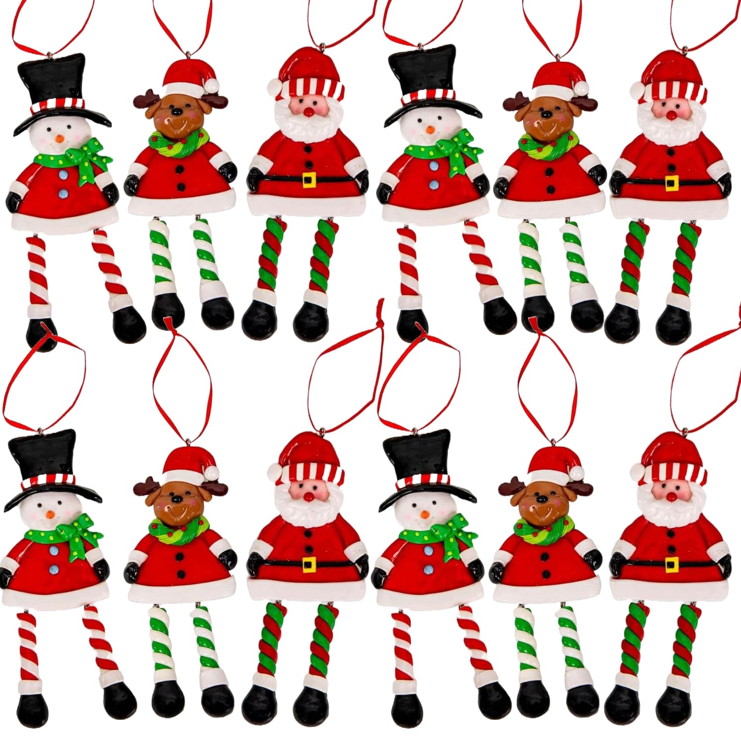 Christmas Tree Hanging Decorations Santa Snowman Reindeer Xmas Tree Wall Home Décor Ornaments 12pcs Set