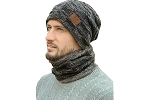 Mens Winter Beanie Hat Scarf Set Warm Fleece Lined Snow Knit Ski Cap