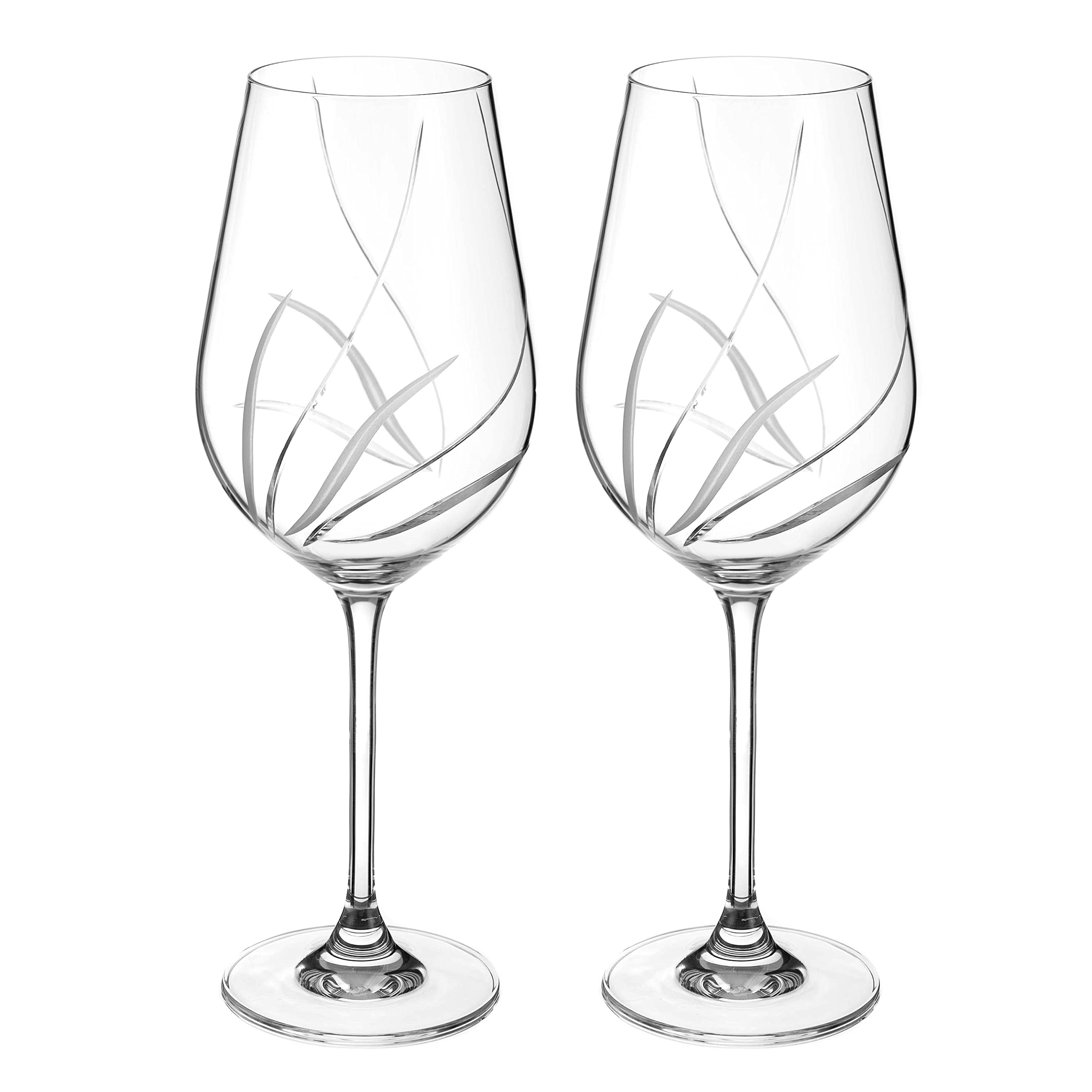 DIAMANTE Red Wine Glasses Pair with ‘Meadow’ Collection Hand Cut Design - Set of 2 Crystal Wine Glasses in Gift Box