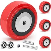 Nefish 5" X 2" Caster Wheels, Polyurethane on Polyolefin Core Wheel with Double Ball Bearing and Dust Cover 1/2" Bore Heavy Duty Replacement Caster Wheels 3200 lbs Capacity Set of 4
