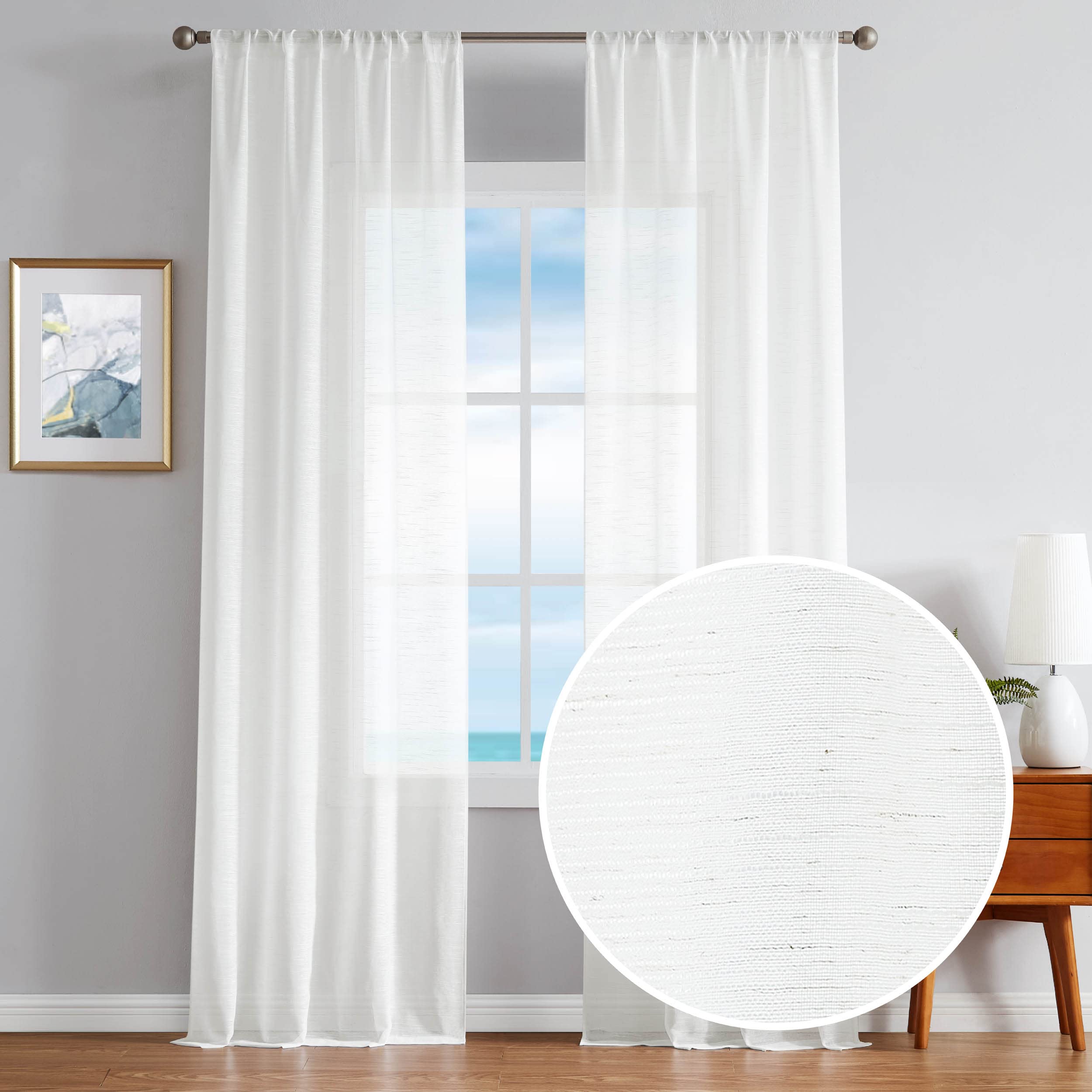 Nautica Classics Window Curtains | Lightweight Drapes | Set of 2 Panels | Sheer, 38" x 108" Pair, White