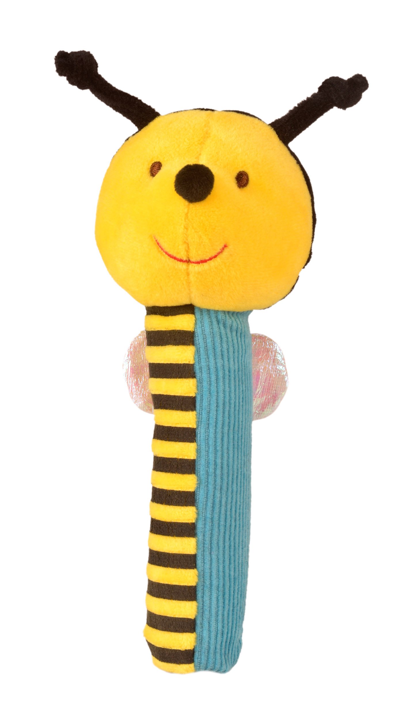 Fiesta Crafts Bee Baby Sensory Rattle - Squeakaboo Squeaker Toy for Newborns & Toddlers - Made of Soft Plush & Corduroy for Different Textures - Fun, Interactive, & Colourful Rattles for Babies