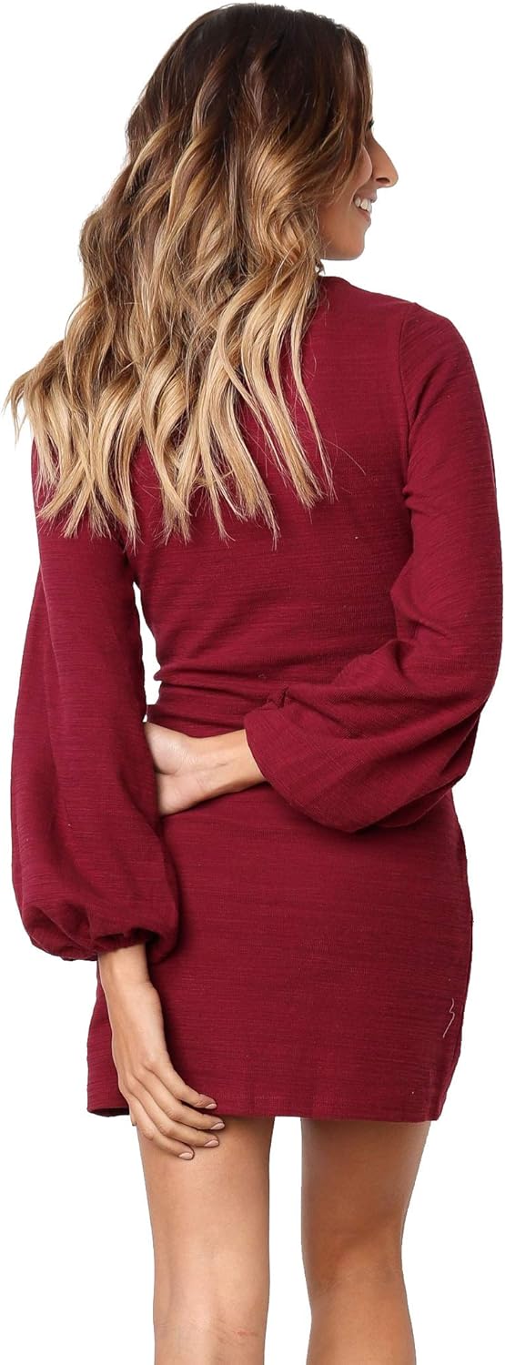 R.Vivimos Women's Autumn Winter Cotton Long Sleeves Elegant Knitted Bodycon Tie Waist Sweater Pencil Dress at  Women’s Clothing store