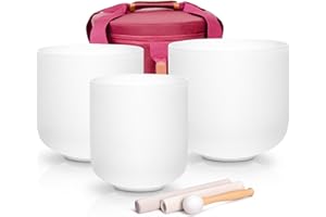 Alioth (6"D+7"C+8"A) Set of 3 Crystal Singing Bowls with Sturdy Carrying Case and Singing Bowl Mallets