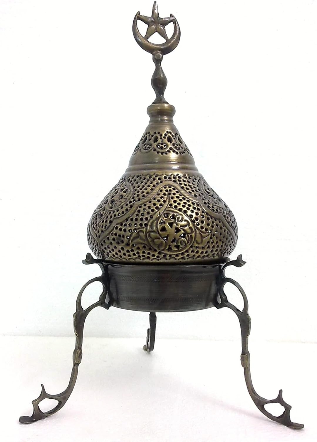 BR304 Antique Turkish Style Handmade Brass Tripod Incense Burner