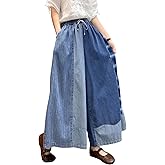 HaoMay Women's Loose Fit Elastic Waist Wide Leg Jeans Palazzo Pants Culottes