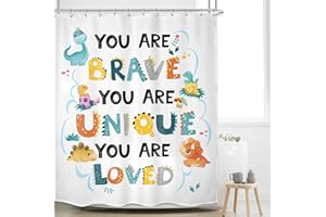 Mitpok Kids Dinosaur Shower Curtain for Boys, Inspirational Quotes Dino Shower Curtains, Positive You are Bathroom Decor, 60Wx72H Cute Baby Lovely Toddler Bath Curtain Polyester 12 Pack Hooks