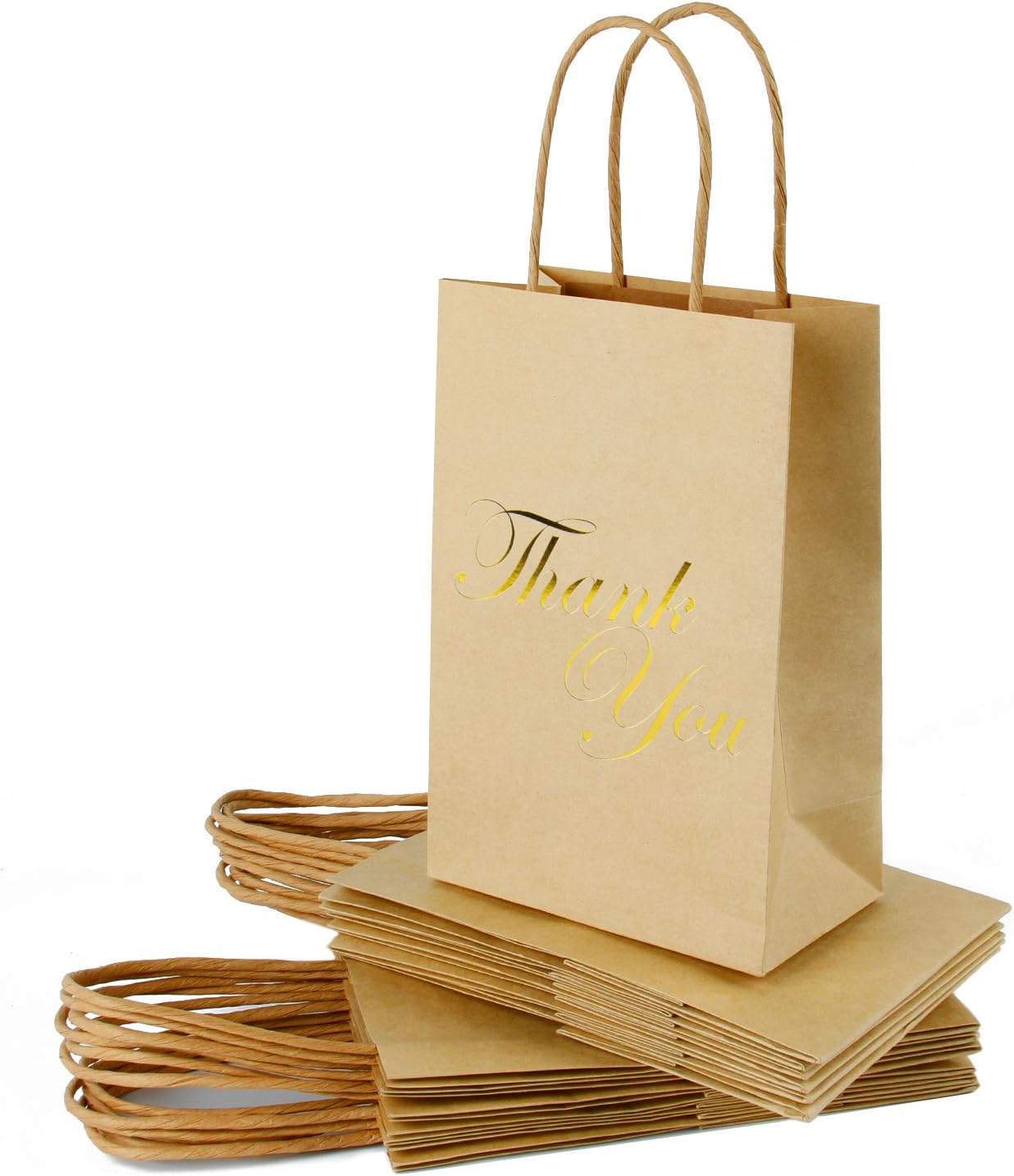 RUSPEPA Medium Kraft Gift Bags Thank You Gold Foil Kraft
