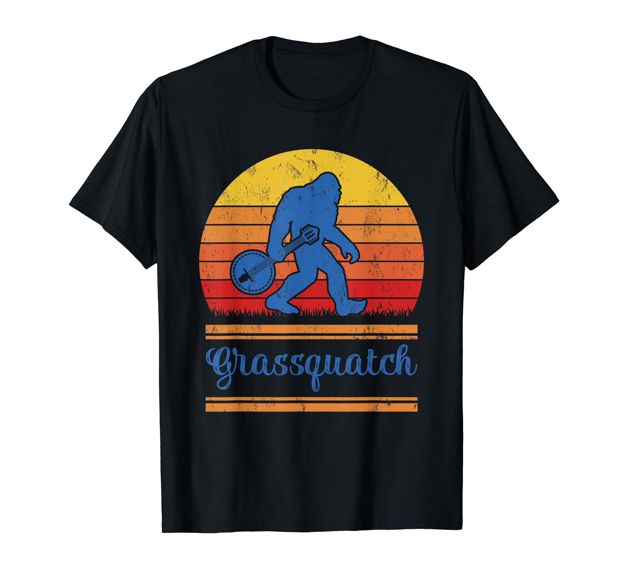 Retro Vintage Grassquatch Funny Bigfoot Banjo T-Shirt