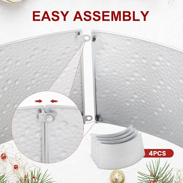 SWEETCRISPY 26INCH METAL CHRISTMAS TREE COLLAR, 4-PANEL BASE COVER FOR 7.5FT ARTIFICIAL TREES, SLIVER