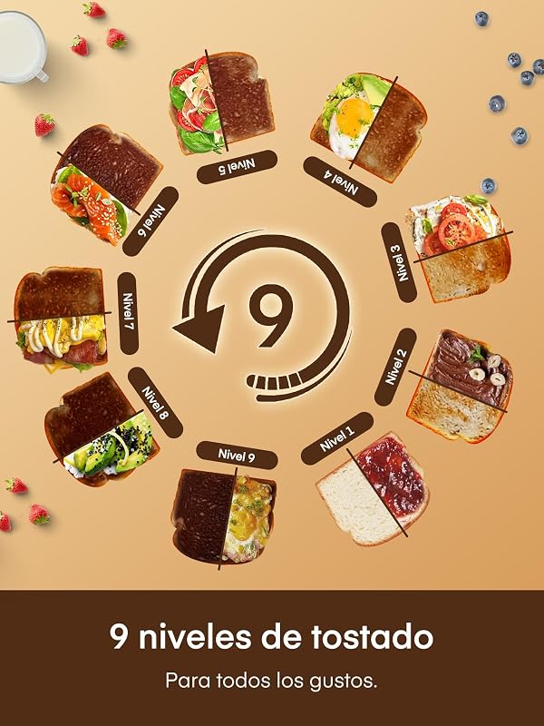 Tostadora, 2 Ranuras largas y anchas, 9 Niveles de dorado Posiciones Tostado, con Control de Pantalla Táctil Soporte para Panecillos y Bandeja Recogemigas,Cancelación/Descongelación/Recalentamiento — foto 3 de 8