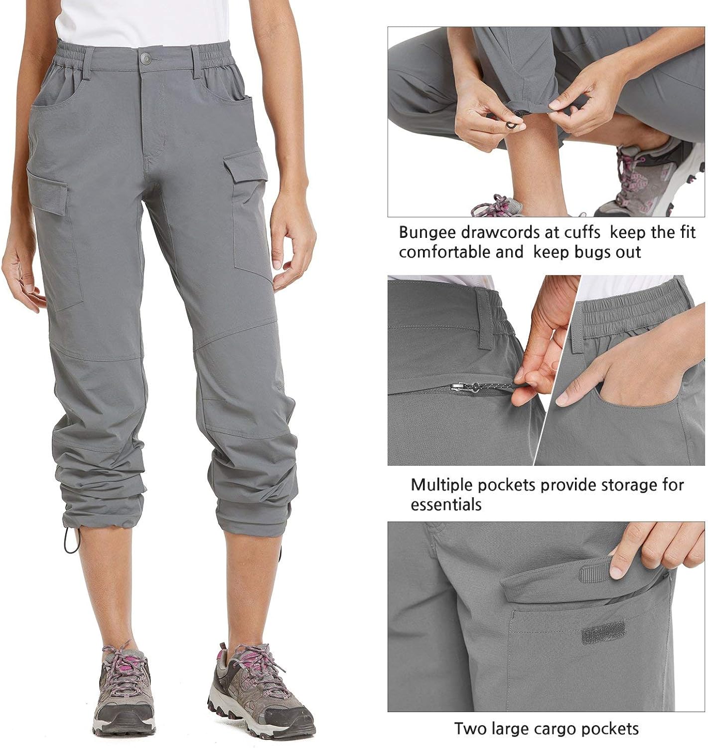 BALEAF Women's Lightweight Hiking Pants Convertible Roll Up UPF 50 Stretch Outdoor Capri Pants Water Resistant: Clothing