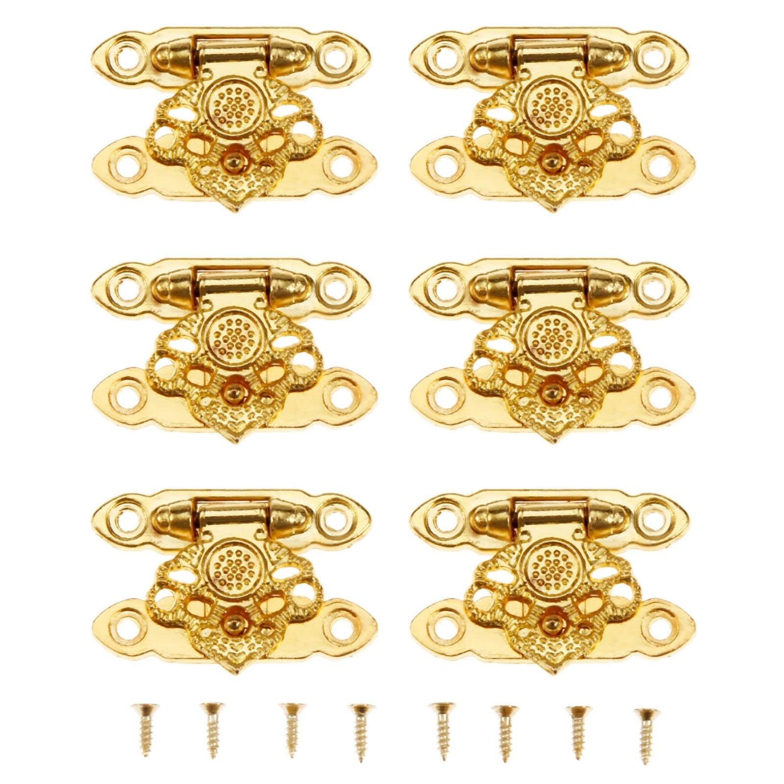 6 Pcs Box Buckle Latch Clasps with Screws Cabinet Hasp for Jewelry Wooden Box Case Decorative Hasp Latch Buckle, Gold, 35 x 25mm