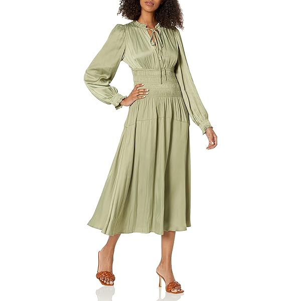 Moon River Women's Shirred Puff Sleeve Back Cut-Out MIDI Dress, sage, S at  Amazon Women's Clothing store