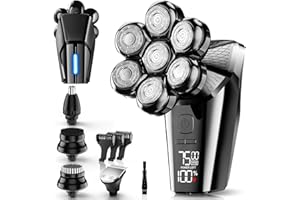 Hexus Head Shavers for Bald Men, Detachable Head Shaver Dry/Wet Bald Head Shaving for Men, IPX7 Waterproof Electric Razor Grooming Kit with LED Display and Type-C Charge, Black
