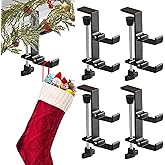 Guojanfon Stocking Hangers for Mantel,4 Pcs 2 in 1 Adjustable Fireplace Christmas Stocking Holder,No-Drill, Easy to Install Garland Hanger for Christmas Decorations,Fits 0.31”-3.5”Mantles (Black, 4)