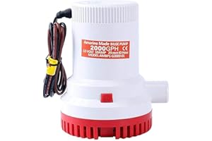 Amarine Made Non Automatic Bilge Pump for Boats 2000 GPH Submersible Pump 12V Boat Marine Plumbing Electric with Hose ID 29mm