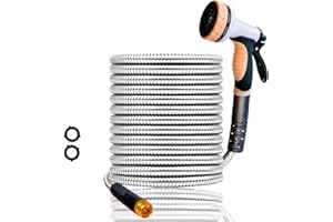 Floral Drip Garden Hose 25 ft- Flexible Light Weight Metal Water Hose (3.94 lbs). Non Expandable, No Kink, Pet and Rust Proof Hose. For Outdoor Use. Manguera Para Jardin. BONUS 10-way Spray Nozzle