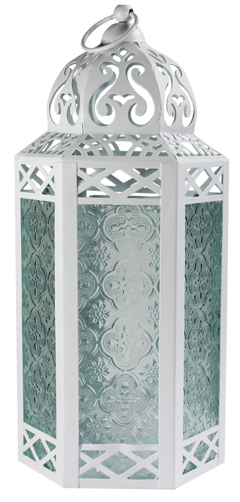 White Metal Decorative Moroccan Lantern Candle Holder Lamp for Indoor or Outdoor Home Decor, Large