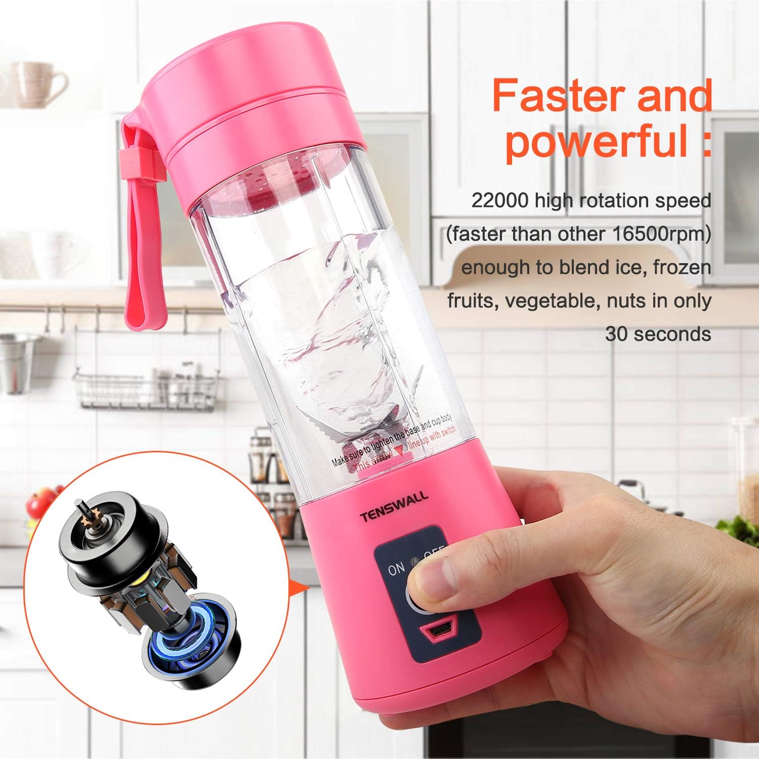 Tenswall Portable, Personal Size Blender Shakes and Smoothies Mini Jucier Cup USB Rechargeabl, pink: Kitchen & Dining