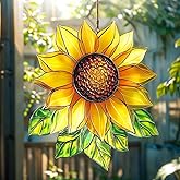 Sunflower Flower Suncatcher Acrylic Stained Glass Effect Window Hanging Ornament Garden Decor Valentines Day Decoration Gifts for Girlfriend Wife Women Teacher