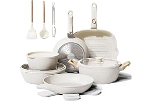 Bazova 19 Pcs Pots and Pans Set Non Stick Ceramic Cookware Set with Removable Handles, Non Toxic Induction Kitchen Cookware Sets RV Cookware,Dishwasher/Oven Safe PFAS/PTFE/PFOA Free Cream White