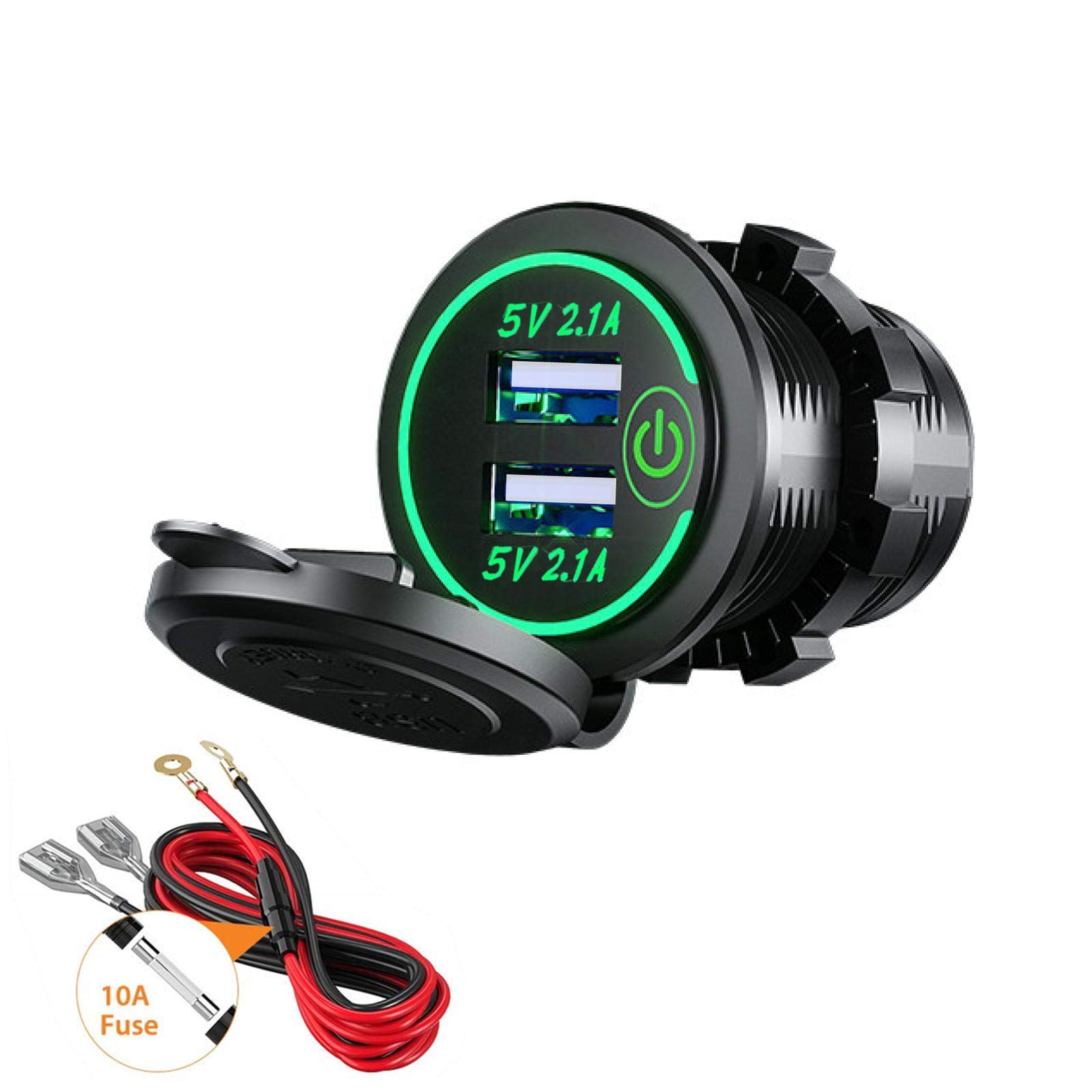 Thlevel Dual USB Car Charger Socket 5V 4.2A Power Outlet with Switch for 12V 24V Boats and Marine Motorcycle Truck