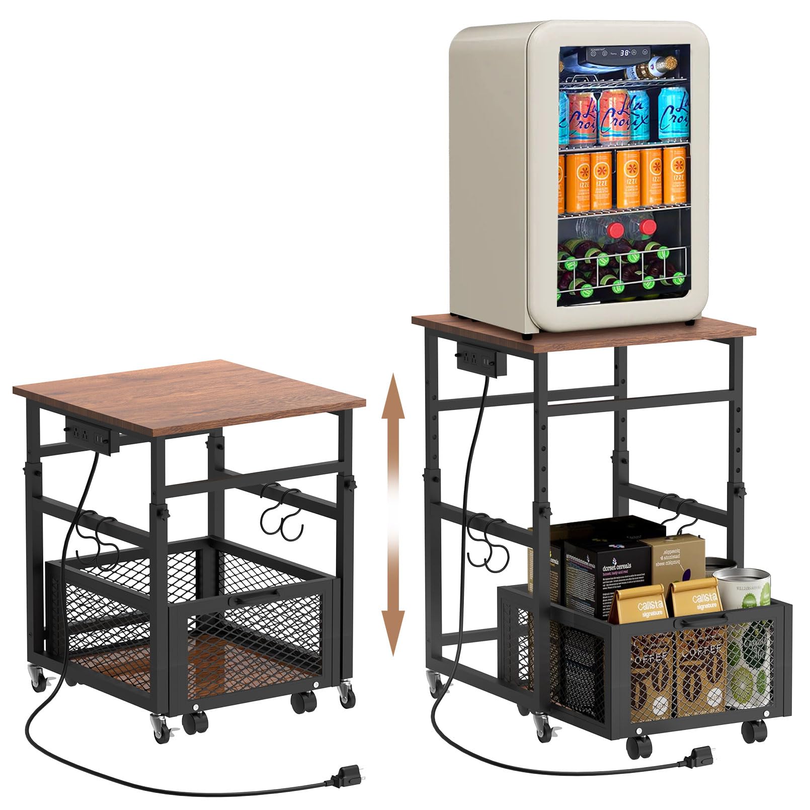 Mini Fridge Stand with Storage, Height Adjustable Small Refrigerator ...