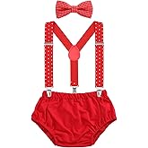 AWAYTR Baby Boys Cake Smash Outfit - First Birthday Party Suspenders Bow Tie Bloomers Set