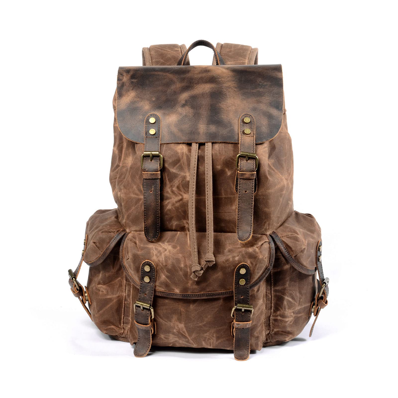 FANDARE Outdoor Backpack Leather-Waxed Canvas Hiking Daypacks Vintage Travel Trekking Rucksack for Men Women Sport Camping Mountaineer Knapsack Brown