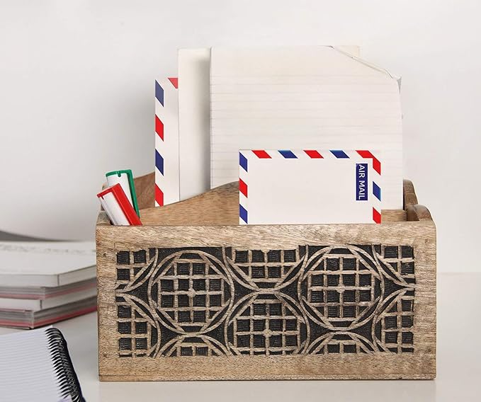 Aheli Wooden Geometric Shaped Carved Letter Rack Mail Envelope Stand