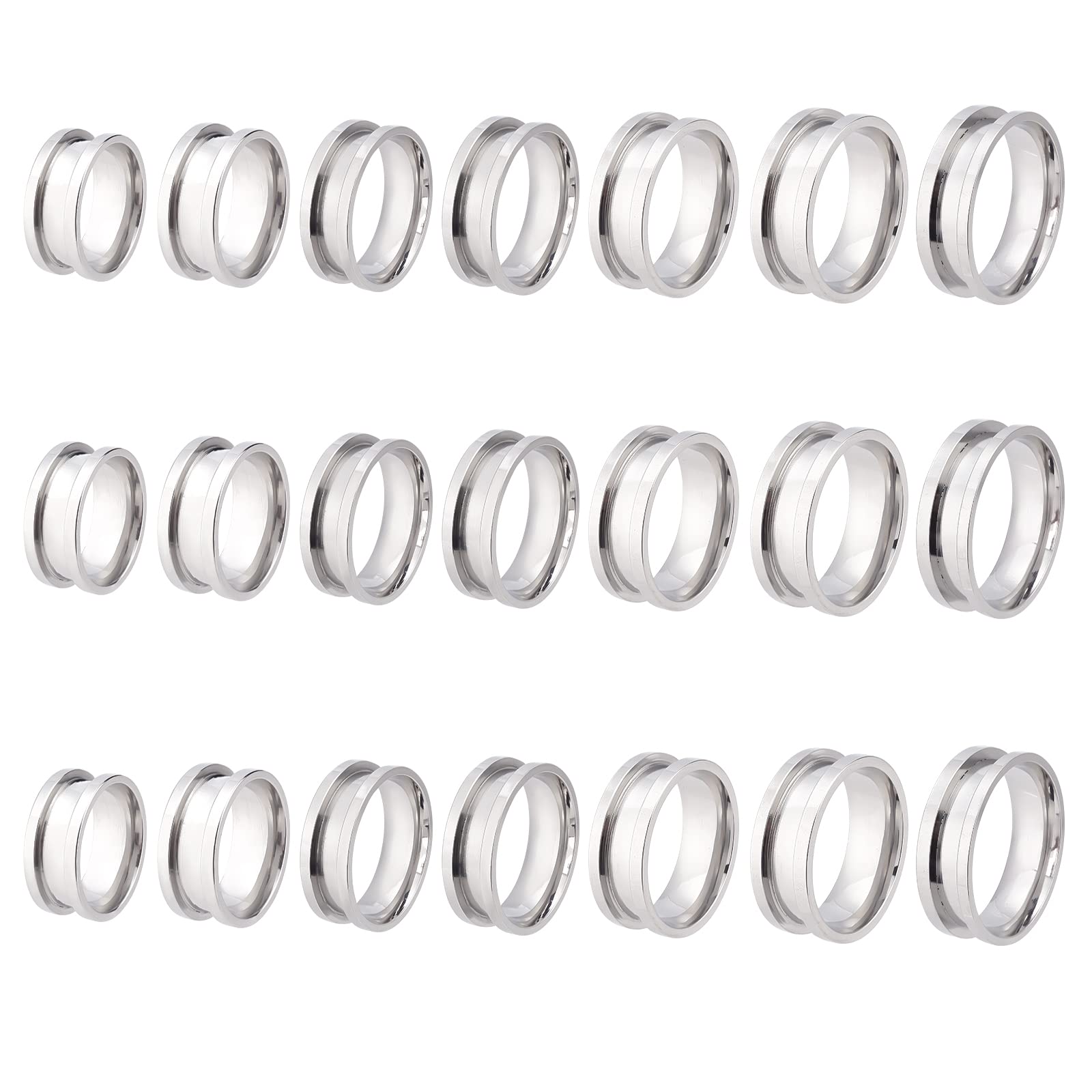 UNICRAFTALE 21 Pieces 7 Sizes Inlay Ring Stainless Steel Grooved Finger Ring Core Blanks Finger Ring Round Empty Metal Rings for Inlay Ring Jewellery Making Size 6 ~ 12 — image 1