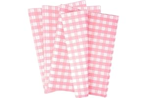 MUNILAIL 100 Sheets Gingham Tissue Paper 14 x 20 Inches Pink and White Checkered Tissue Paper for Gift Bags Bulk Wrapping Papers for Birthday Gift Packing Crafts