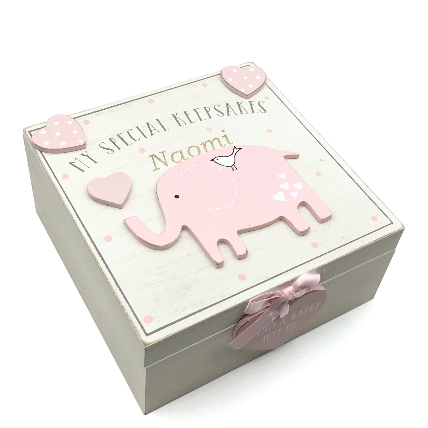 Personalised Baby Girl Wooden Memories Keepsake Box Vintage Style