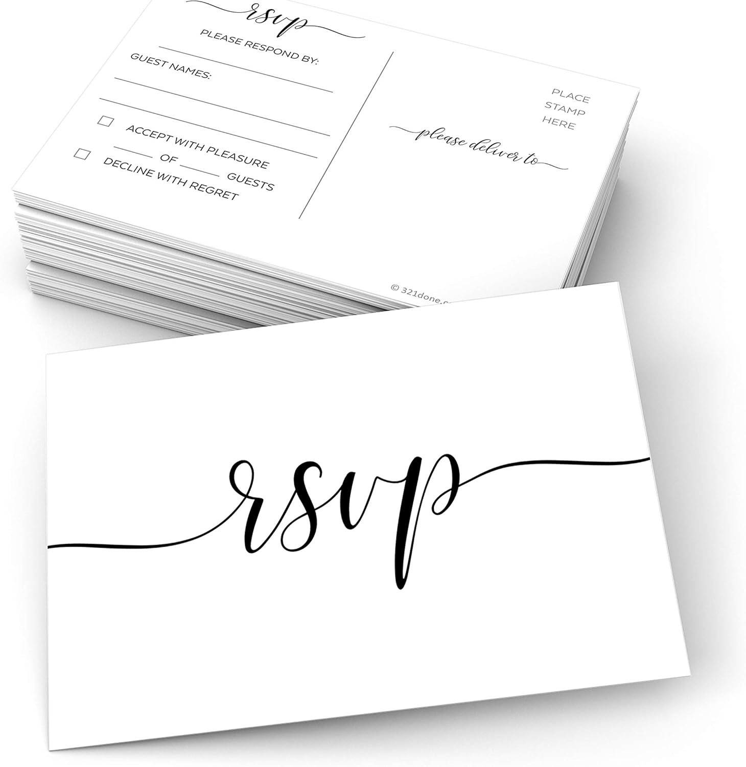321Done RSVP Postcards (Set of 50) Small White 3.5” x 5” - Blank of Blank Guests, USPS Post Office Addressing Response Cards for Wedding, Bridal Shower, Baby Shower - Made in USA - Formal Elegant