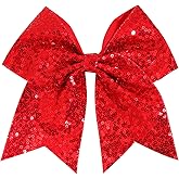 1 Pcs 8" Large Sequin Cheer Bows Clips, Cheerleading Glitter Hair Bow with Alligator Clips Hair Accessories for Cheerleaders Football Competition Sports (Red)