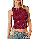 WDIRARA Women's Sequin Sparkly Tank Top Sleeveless Fitted Going Out Crop Tops