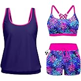 Aqua Eve 3 Piece Tankini Swimsuits for Women - Blouson Bathing Suits Tummy Control Swim Shorts with Sporty Pockets 2026