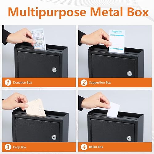 Wall Mounted Drop Safe With Depository Slot – Keyed Lock, Steel Construction For Money, Keys, Documents – Indoor/Outdoor Use