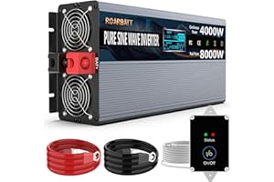 ROARBATT 4000W Pure Sine Wave Power Inverter 12V DC to AC 110V 120V Peak Power 8000W with Remote Control 4 AC Outlets,Dual USB Port,LED Display AC Terminal Blocks for Power Inverter Truck RV Car Solar System