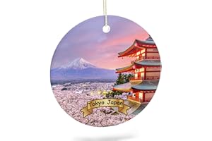 EQEY Tokyo Japan Tree Hanging Christmas Ornament Porcelain Double-Sided Ceramic Ornament,2.9 Inches