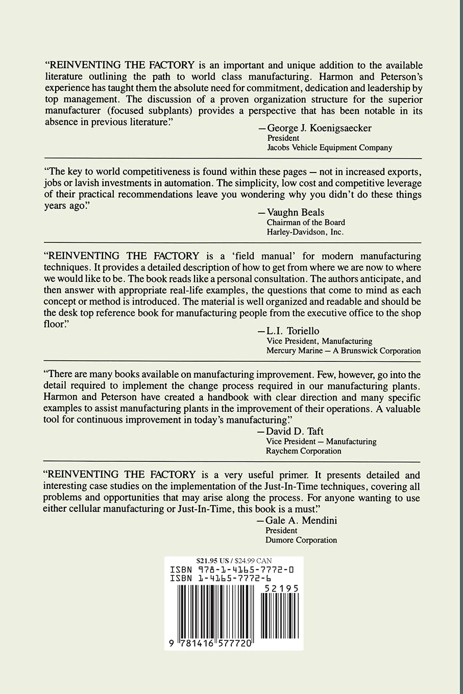 world factory inc on Reinventing The Factory Productivity Breakthroughts In Manufacturing Today Harmon Roy L Peterson Leroy D 9781416577720 Amazon Com Books
