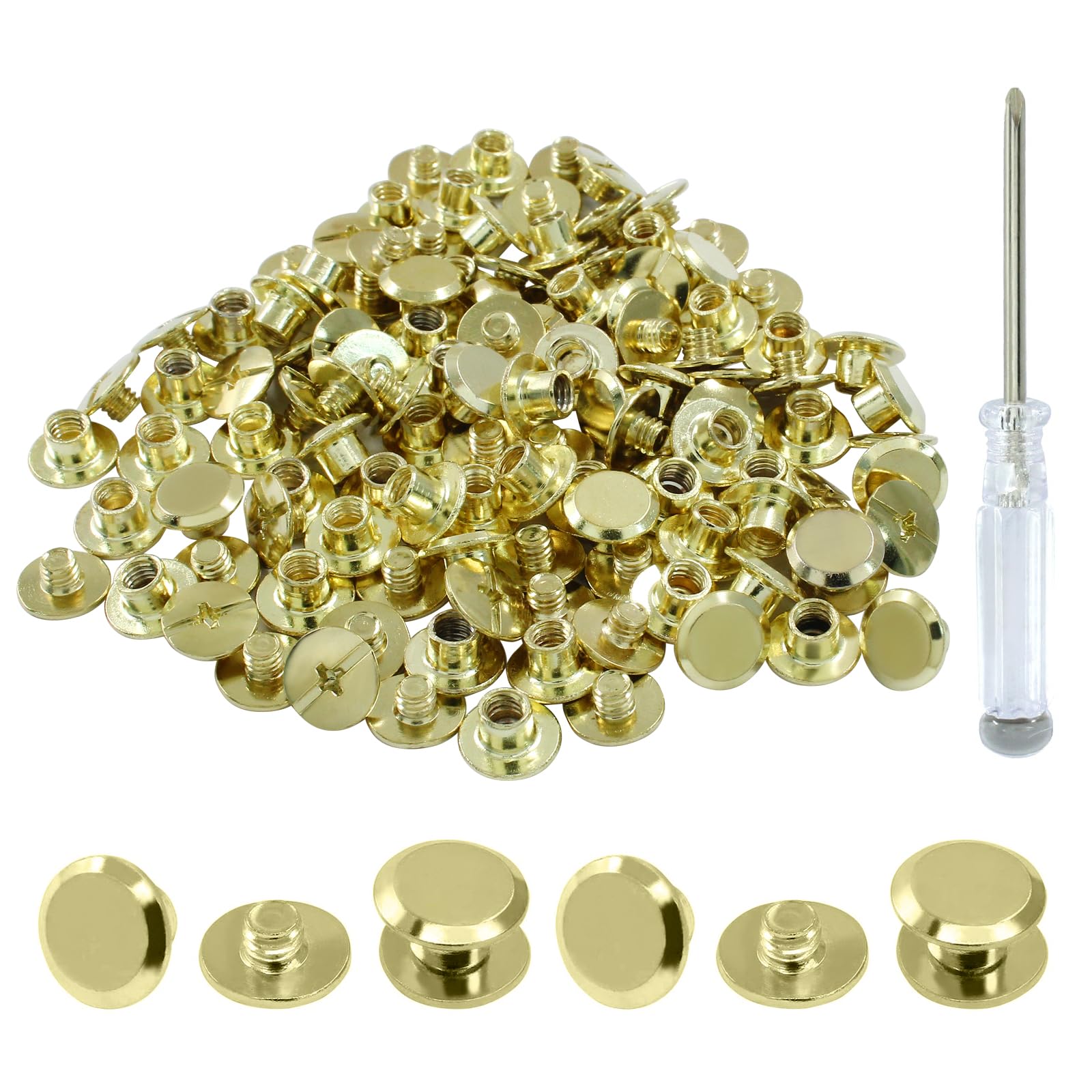 Photo 1 of Kyuionty 60 Sets Gold Chicago Screws, M5*4mm Leather Rivets Screw Rivets Buttons DIY Leather Trim Craft Bookbinding for Decorate Repair Belt Bag Shoes Purse